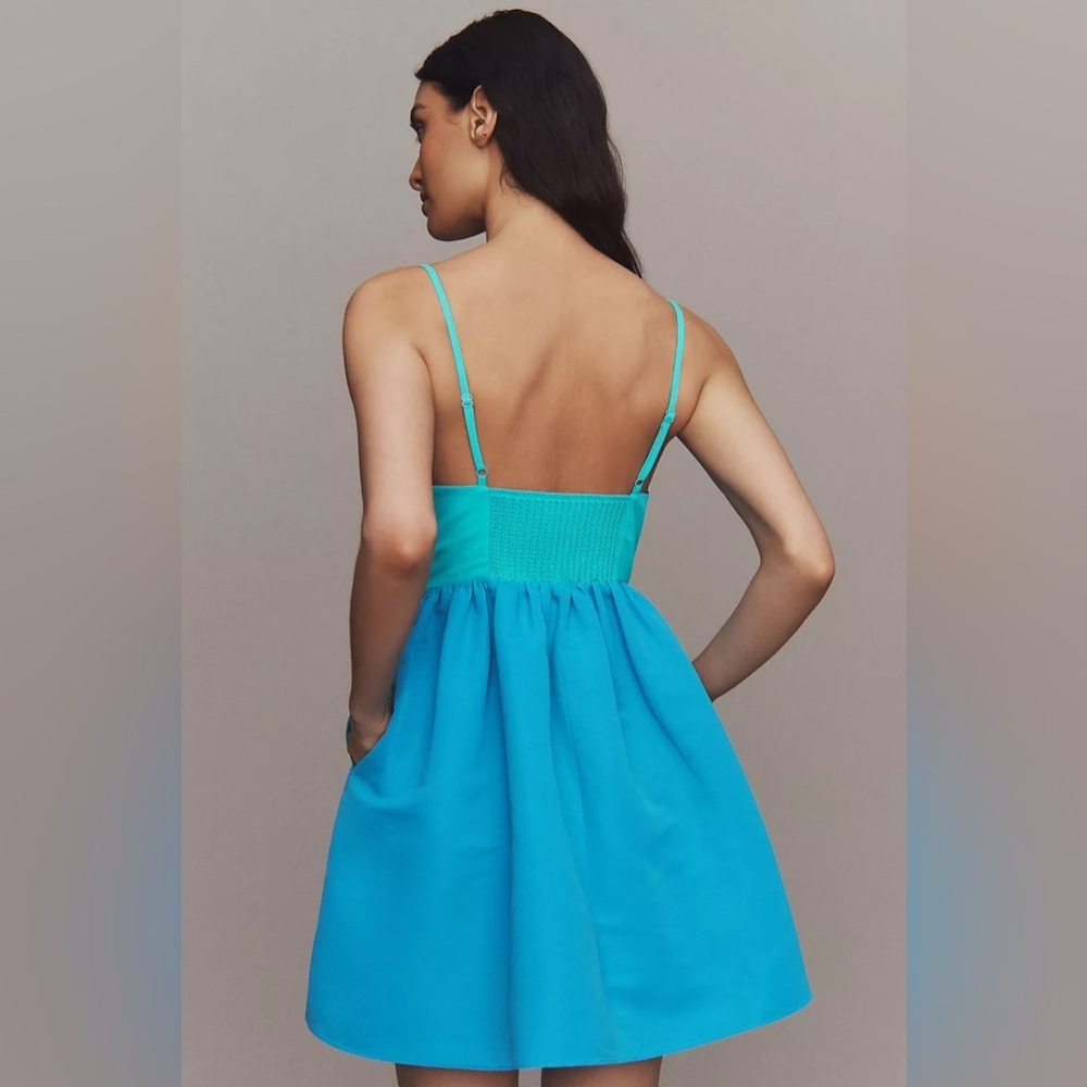 NWT Sachin & Babi Sloane Bow Pleated Blue Colorblock Summer Mini cocktail Dress - Picture 3 of 8
